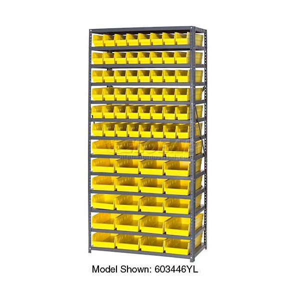 Global Industrial Steel Shelving, Total 72 4inH Plastic Shelf Bins Yellow, 36x12x72-13 Shelves 603441YL - main